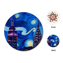 Starry Night In New York Van Gogh Manhattan Chrysler Building And Empire State Building Playing Cards Single Design (round) by Mog4mog4