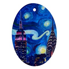 Starry Night In New York Van Gogh Manhattan Chrysler Building And Empire State Building Oval Ornament (two Sides) by Mog4mog4