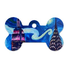 Starry Night In New York Van Gogh Manhattan Chrysler Building And Empire State Building Dog Tag Bone (one Side) by Mog4mog4