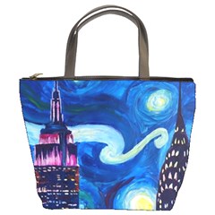 Starry Night In New York Van Gogh Manhattan Chrysler Building And Empire State Building Bucket Bag by Mog4mog4