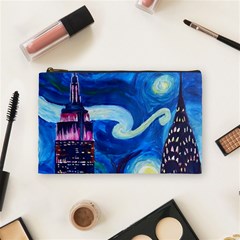 Starry Night In New York Van Gogh Manhattan Chrysler Building And Empire State Building Cosmetic Bag (medium) by Mog4mog4