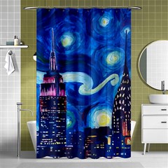 Starry Night In New York Van Gogh Manhattan Chrysler Building And Empire State Building Shower Curtain 48  X 72  (small)  by Mog4mog4