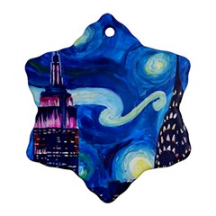 Starry Night In New York Van Gogh Manhattan Chrysler Building And Empire State Building Snowflake Ornament (two Sides) by Mog4mog4