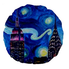 Starry Night In New York Van Gogh Manhattan Chrysler Building And Empire State Building Large 18  Premium Flano Round Cushions by Mog4mog4