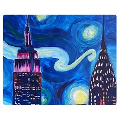 Starry Night In New York Van Gogh Manhattan Chrysler Building And Empire State Building Two Sides Premium Plush Fleece Blanket (medium) by Mog4mog4