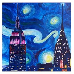 Starry Night In New York Van Gogh Manhattan Chrysler Building And Empire State Building Square Satin Scarf (36  X 36 ) by Mog4mog4