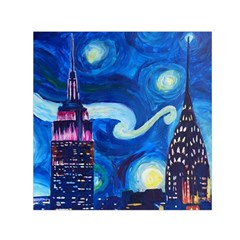 Starry Night In New York Van Gogh Manhattan Chrysler Building And Empire State Building Square Satin Scarf (30  X 30 ) by Mog4mog4