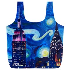 Starry Night In New York Van Gogh Manhattan Chrysler Building And Empire State Building Full Print Recycle Bag (xxl) by Mog4mog4