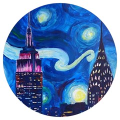 Starry Night In New York Van Gogh Manhattan Chrysler Building And Empire State Building Round Trivet by Mog4mog4