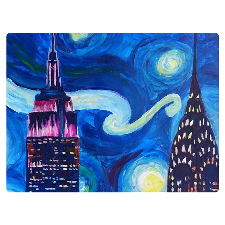 Starry Night In New York Van Gogh Manhattan Chrysler Building And Empire State Building Premium Plush Fleece Blanket (Extra Small)