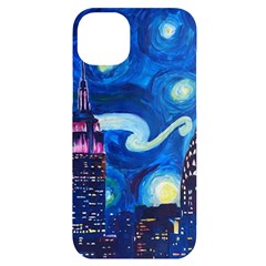 Starry Night In New York Van Gogh Manhattan Chrysler Building And Empire State Building Iphone 14 Plus Black Uv Print Case by Mog4mog4