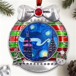 Starry Night In New York Van Gogh Manhattan Chrysler Building And Empire State Building Metal X Mas Ribbon With Red Crystal Round Ornament Front