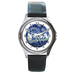 Vincent Van Gogh Starry Night Art Painting Planet Galaxy Round Metal Watch by Mog4mog4