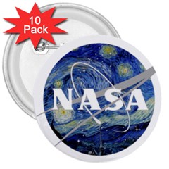 Vincent Van Gogh Starry Night Art Painting Planet Galaxy 3  Buttons (10 Pack)  by Mog4mog4