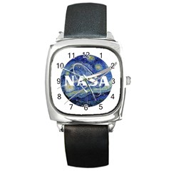 Vincent Van Gogh Starry Night Art Painting Planet Galaxy Square Metal Watch by Mog4mog4