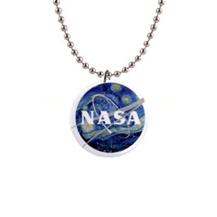 Vincent Van Gogh Starry Night Art Painting Planet Galaxy 1  Button Necklace by Mog4mog4