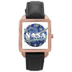 Vincent Van Gogh Starry Night Art Painting Planet Galaxy Rose Gold Leather Watch  by Mog4mog4