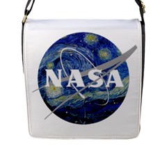 Vincent Van Gogh Starry Night Art Painting Planet Galaxy Flap Closure Messenger Bag (l) by Mog4mog4