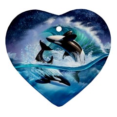 Orca Wave Water Underwater Ornament (heart) by Mog4mog4