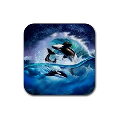 Orca Wave Water Underwater Rubber Coaster (square) by Mog4mog4