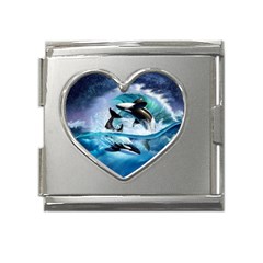 Orca Wave Water Underwater Mega Link Heart Italian Charm (18mm) by Mog4mog4