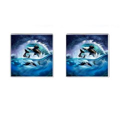 Orca Wave Water Underwater Cufflinks (square) by Mog4mog4