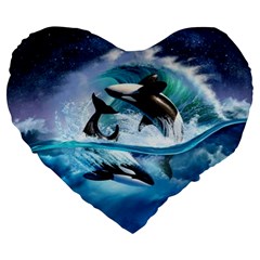 Orca Wave Water Underwater Large 19  Premium Heart Shape Cushions by Mog4mog4