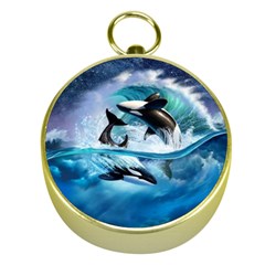 Orca Wave Water Underwater Gold Compasses by Mog4mog4