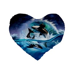 Orca Wave Water Underwater Standard 16  Premium Flano Heart Shape Cushions by Mog4mog4