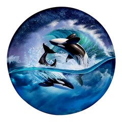 Orca Wave Water Underwater Round Glass Fridge Magnet (4 Pack) by Mog4mog4