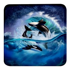 Orca Wave Water Underwater Square Glass Fridge Magnet (4 Pack) by Mog4mog4