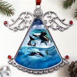 Orca Wave Water Underwater Metal Angel with Crystal Ornament Front