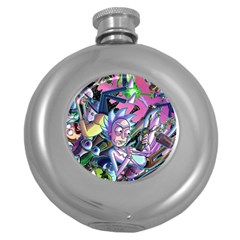 Cartoon Parody Time Travel Ultra Pattern Round Hip Flask (5 Oz) by Mog4mog4