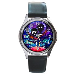 Cartoon Parody In Outer Space Round Metal Watch by Mog4mog4