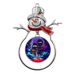 Cartoon Parody In Outer Space Metal Snowman Ornament by Mog4mog4