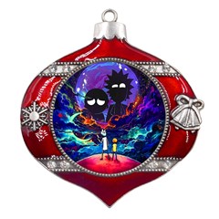 Cartoon Parody In Outer Space Metal Snowflake And Bell Red Ornament by Mog4mog4