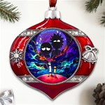 Cartoon Parody In Outer Space Metal Snowflake And Bell Red Ornament Front