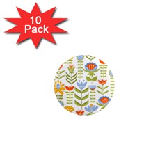 Seamless Pattern With Various Flowers Leaves Folk Motif 1  Mini Magnet (10 Pack)  by Mog4mog4