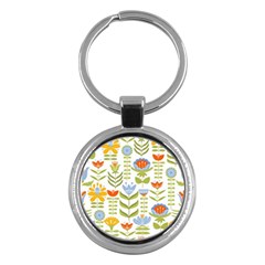 Seamless Pattern With Various Flowers Leaves Folk Motif Key Chain (round) by Mog4mog4