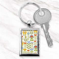 Seamless Pattern With Various Flowers Leaves Folk Motif Key Chain (rectangle) by Mog4mog4