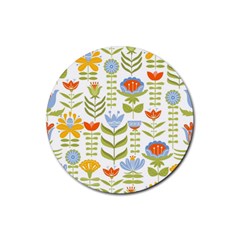 Seamless Pattern With Various Flowers Leaves Folk Motif Rubber Round Coaster (4 Pack) by Mog4mog4