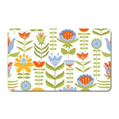 Seamless Pattern With Various Flowers Leaves Folk Motif Magnet (rectangular) by Mog4mog4