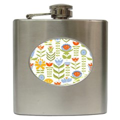 Seamless Pattern With Various Flowers Leaves Folk Motif Hip Flask (6 Oz) by Mog4mog4