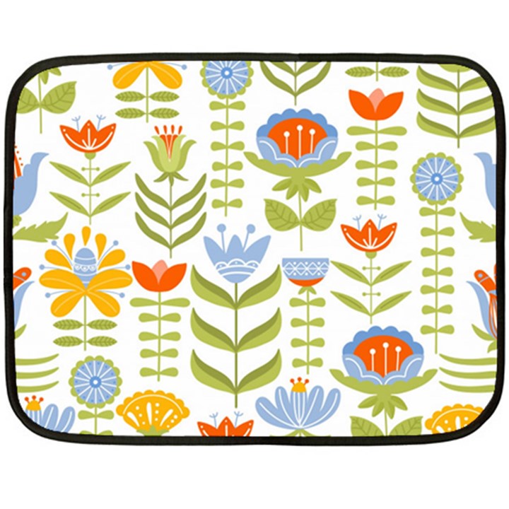 Seamless Pattern With Various Flowers Leaves Folk Motif Fleece Blanket (Mini)