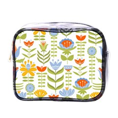 Seamless Pattern With Various Flowers Leaves Folk Motif Mini Toiletries Bag (one Side) by Mog4mog4