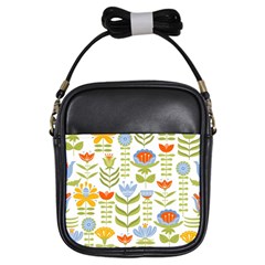 Seamless Pattern With Various Flowers Leaves Folk Motif Girls Sling Bag by Mog4mog4