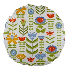 Seamless Pattern With Various Flowers Leaves Folk Motif Large 18  Premium Round Cushions by Mog4mog4