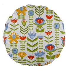 Seamless Pattern With Various Flowers Leaves Folk Motif Large 18  Premium Flano Round Cushions by Mog4mog4