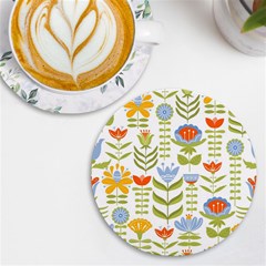 Seamless Pattern With Various Flowers Leaves Folk Motif Uv Print Round Tile Coaster by Mog4mog4