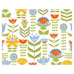 Seamless Pattern With Various Flowers Leaves Folk Motif Premium Plush Fleece Blanket (medium) by Mog4mog4